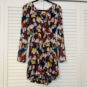 Quiksilver Women’s Long Sleeve Mini Dress Abstract Print Size Small Boho